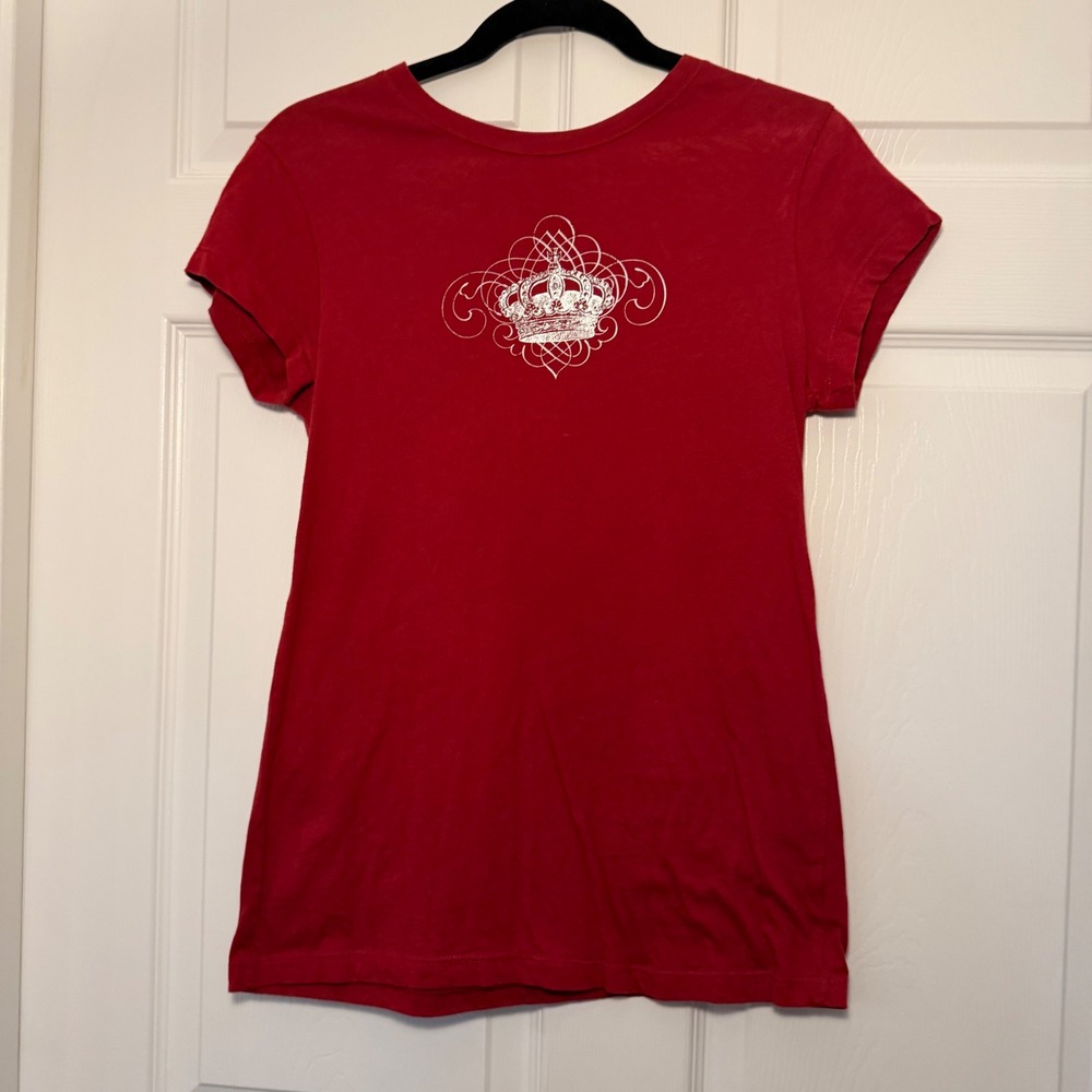 Gap Graphic Tee Red Large Y2K Crown Rhinestone‎ Casual Streetwear